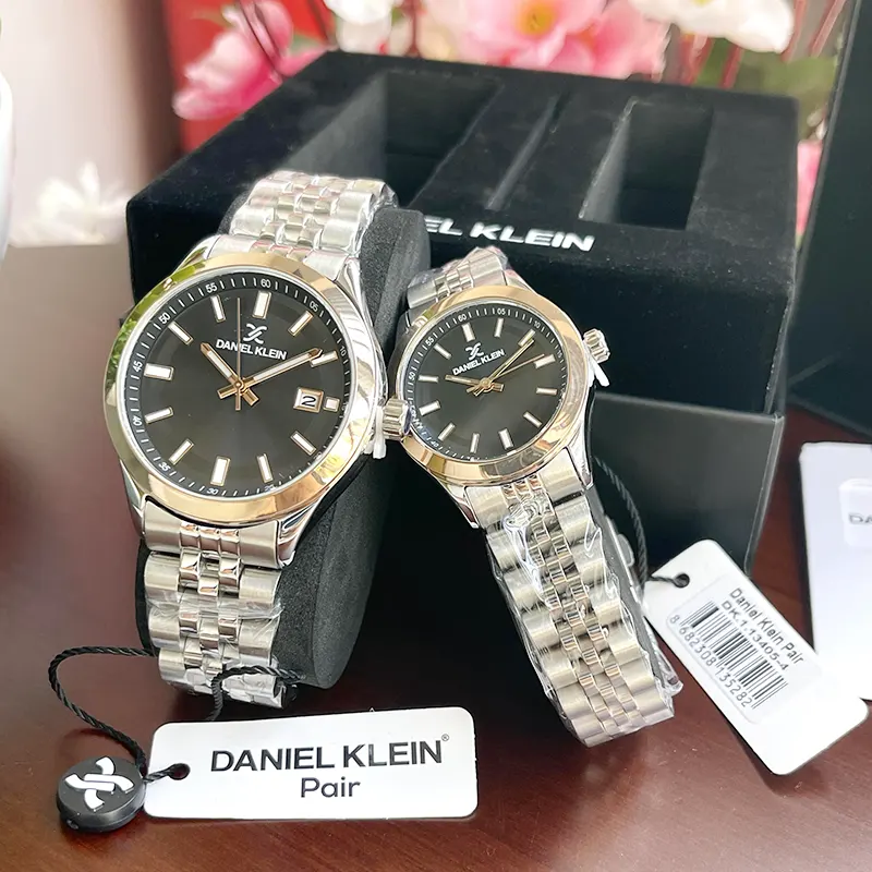 Daniel Klein Black Dial Silver-tone Couple Set | DK.1.13405-4